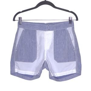 MAISON MARTIN MARGIELA MM6 Patchwork Linen Shorts Blue Casual Women's 38/US 6